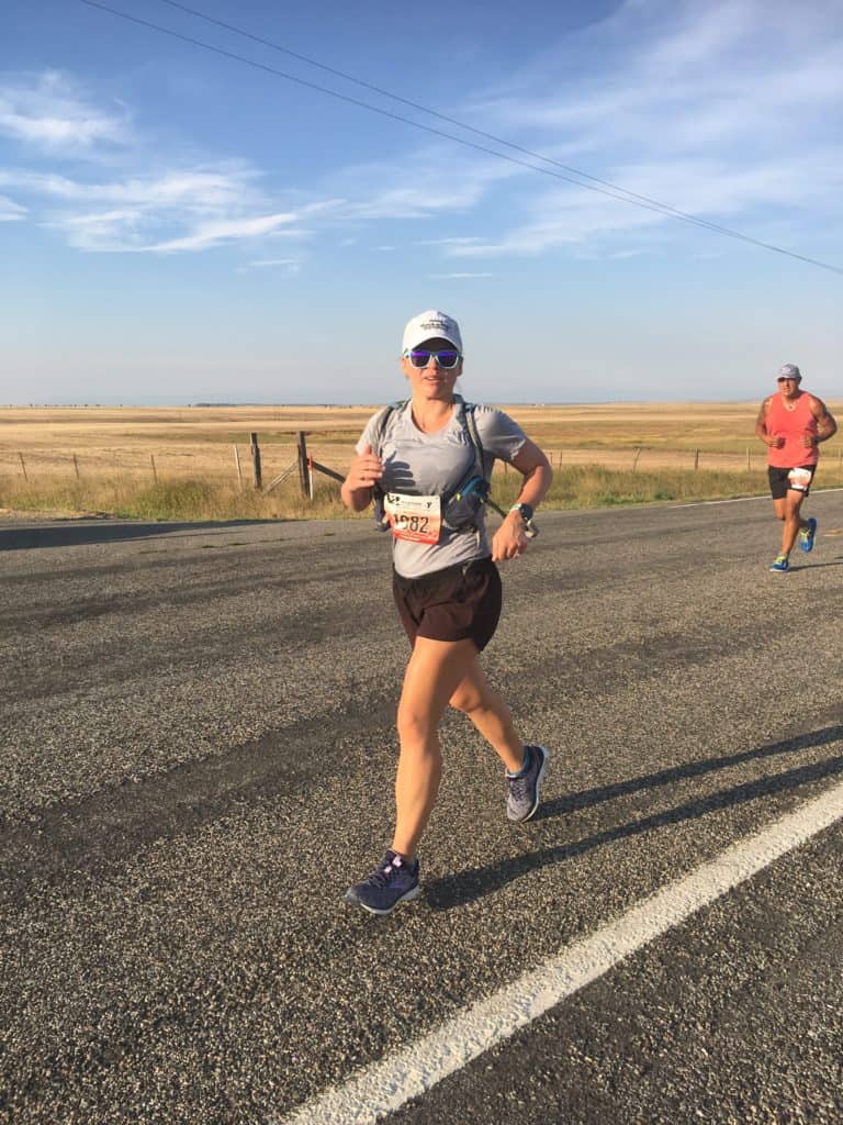 At about mile 8-9 of the Montana Marathon.