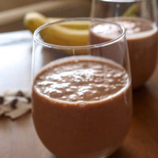 Two glasses of healthy chocolate smoothie.