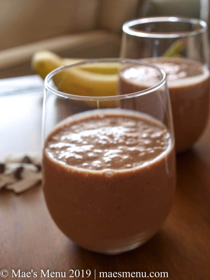 Two glasses of healthy chocolate smoothie.