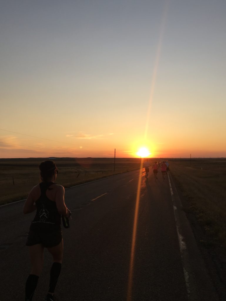 The sun rising at the start of the Montana Marathon.
