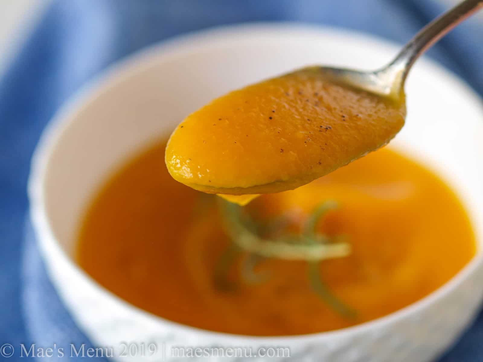 a spoonful of dairy free butternut squash soup.