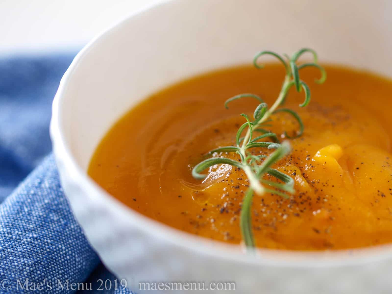 Up-close image of easy butternut squash soup.