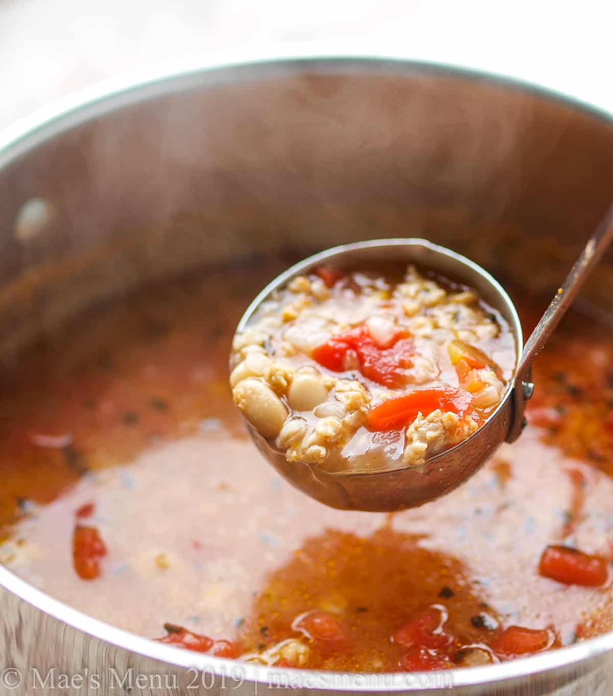 A ladle of Italian Minestra Soup. 