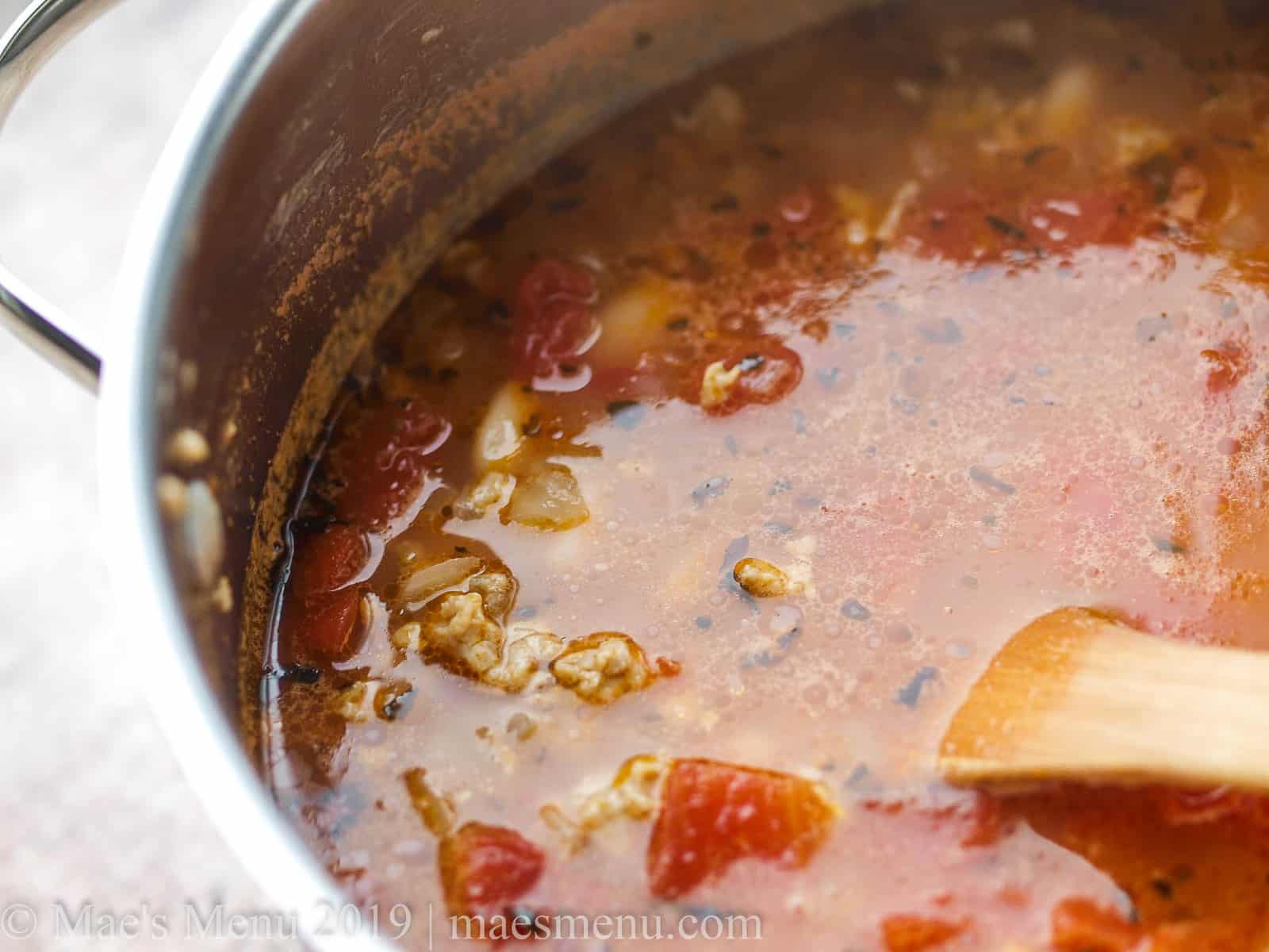 A large pot of Italian bean soup. 