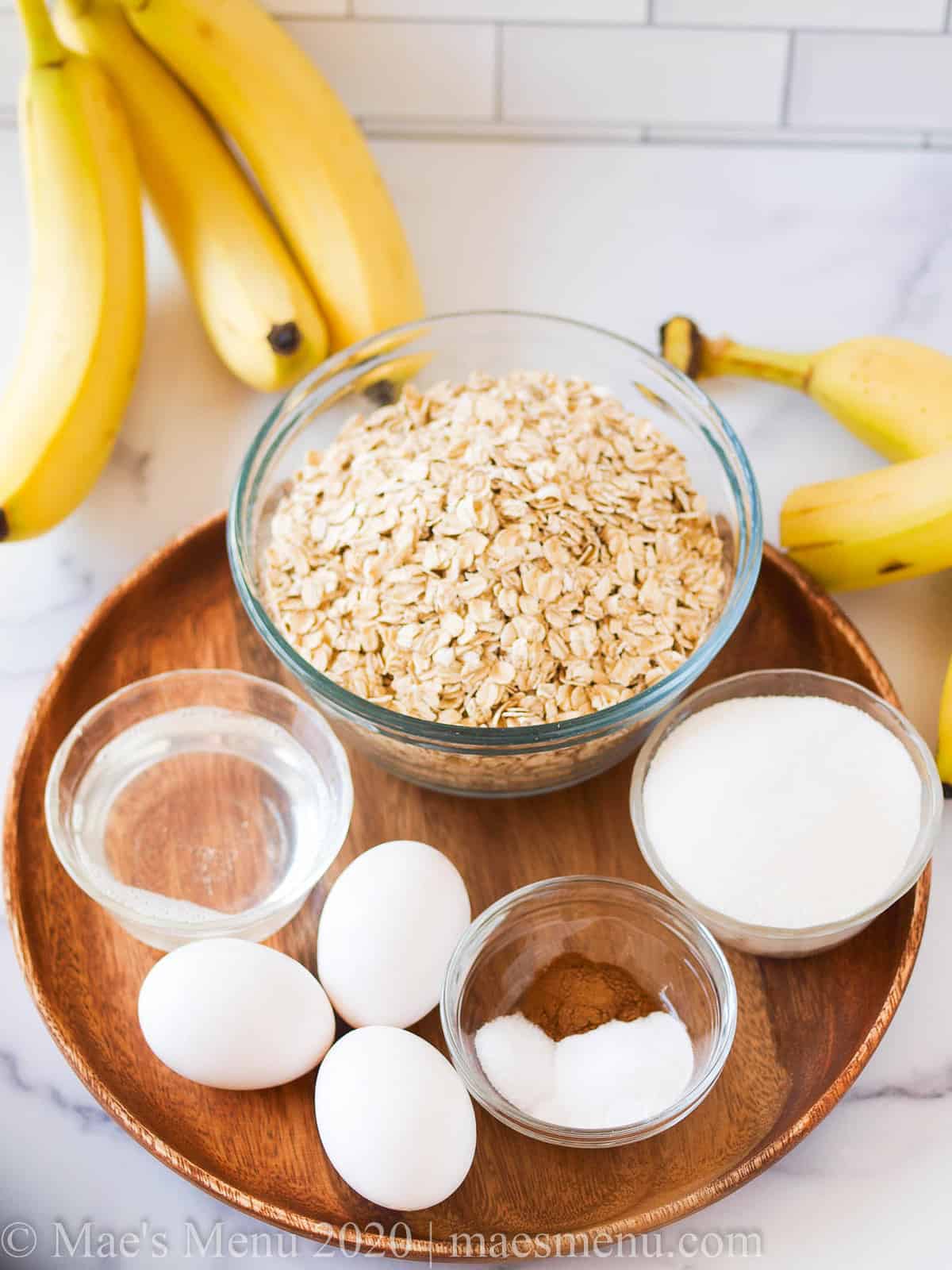 All the ingredients for banana oatmeal cake recipe. 