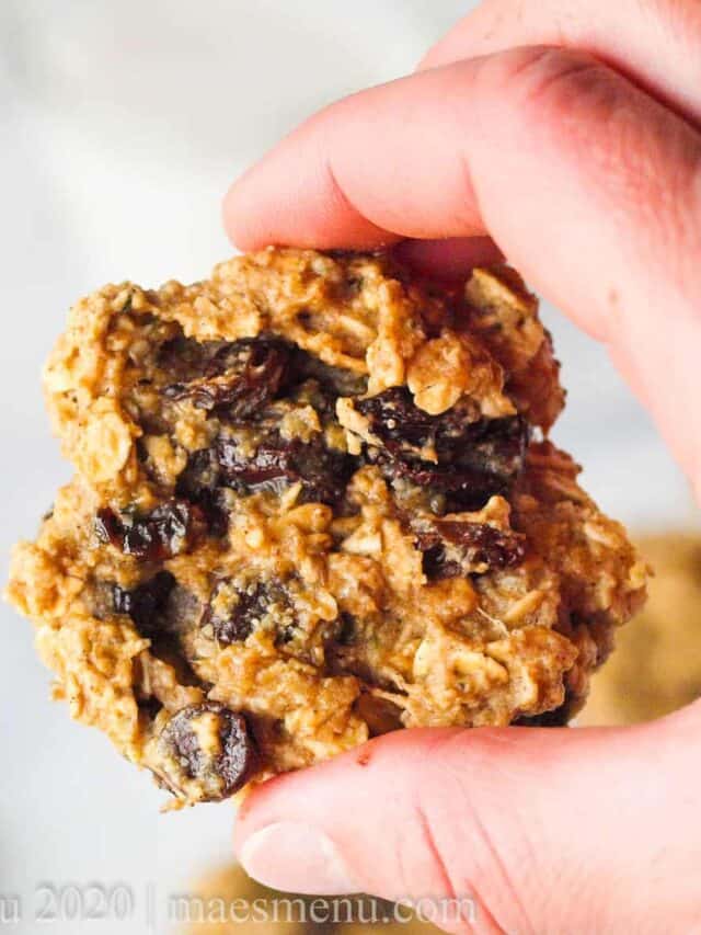 A hand holding oat protein cookies