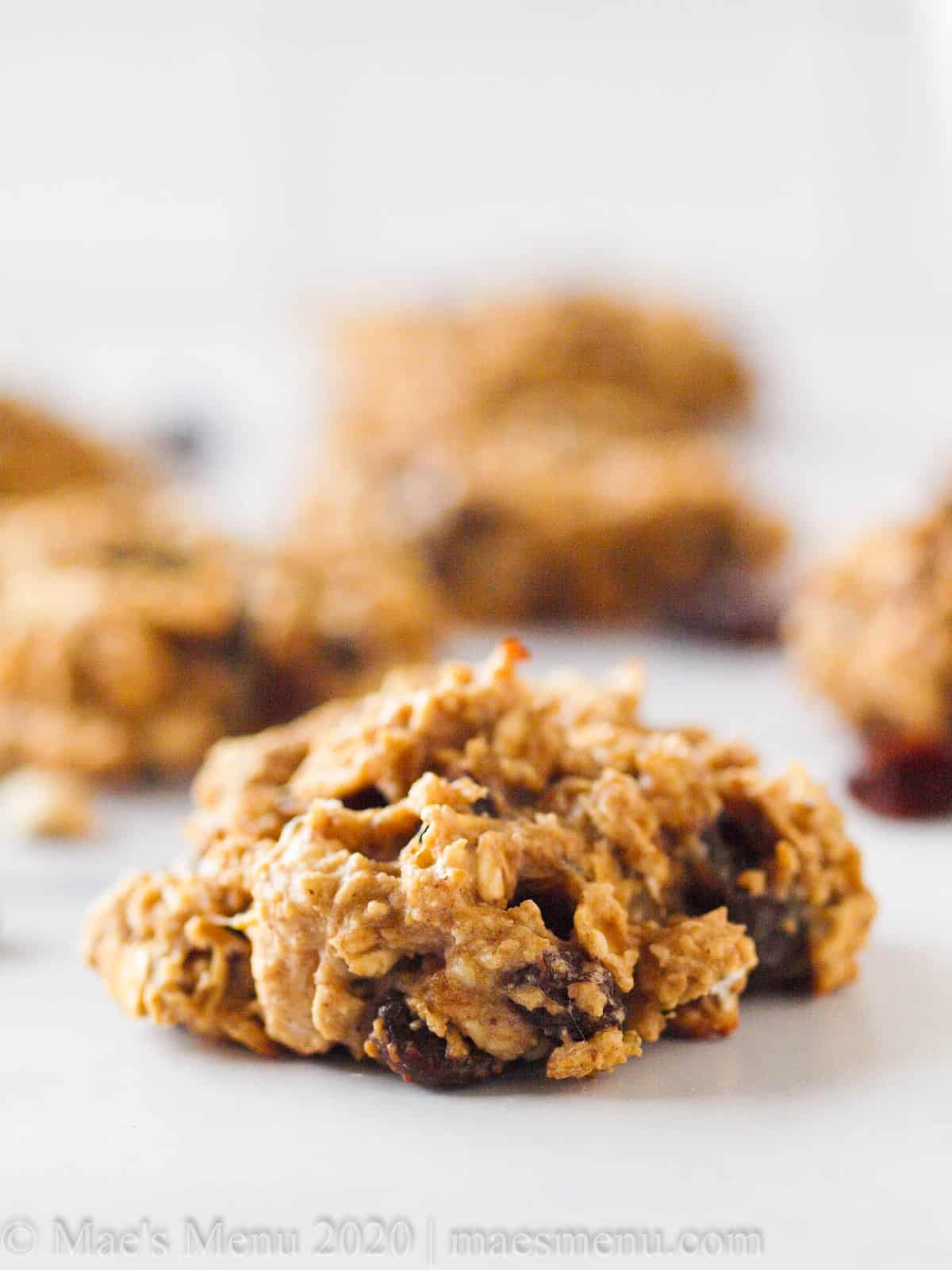 Up-close shot of oat protein cookies on the counter