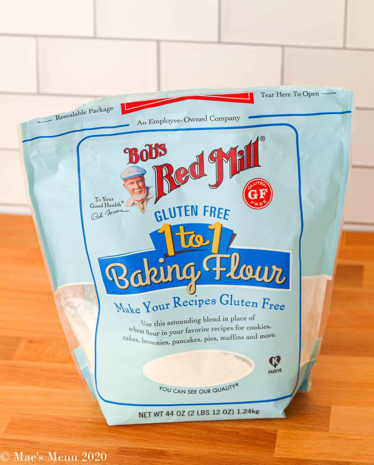 A bag of Bob's Red Mill 1 to 1 Gluten Fee flour