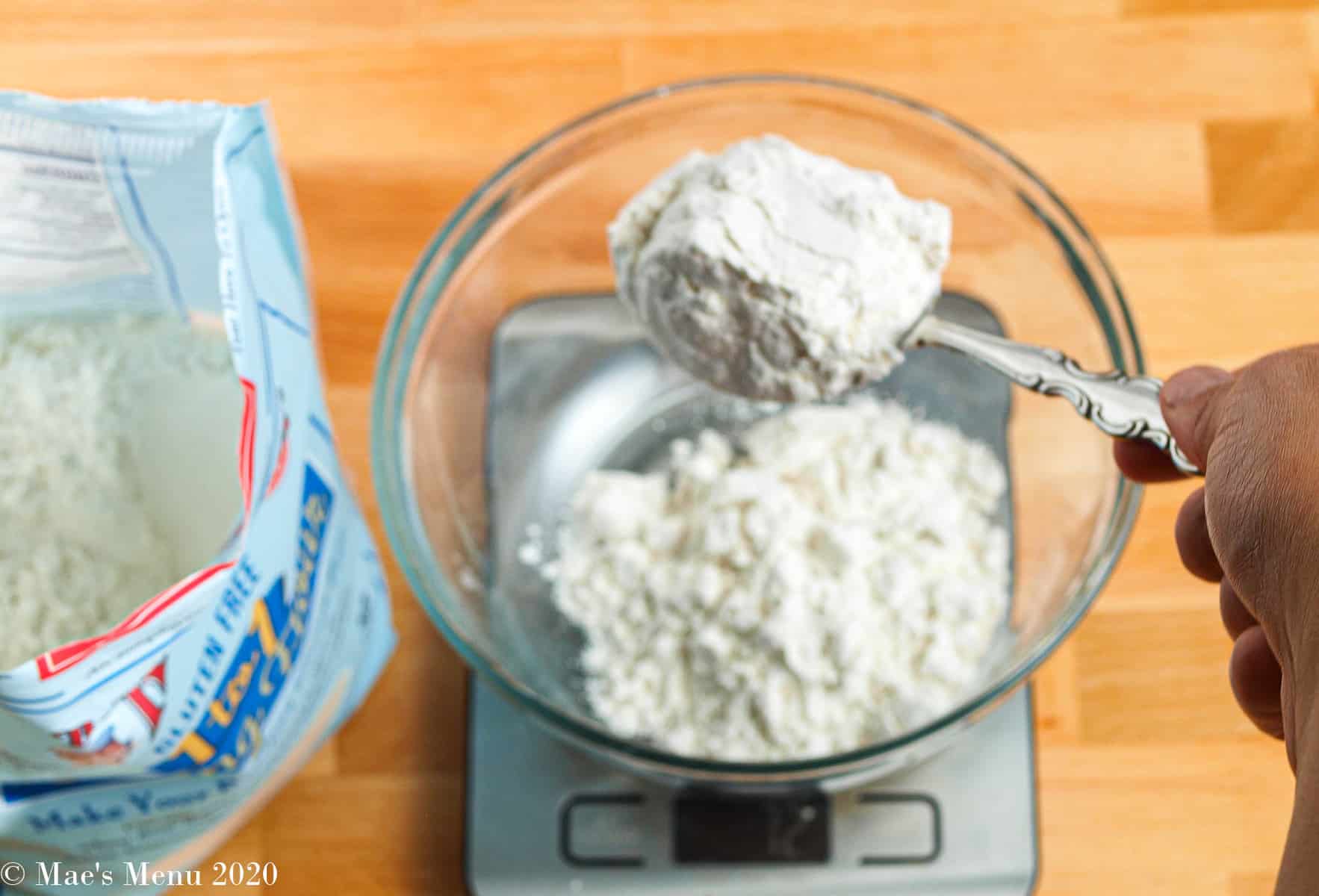 Measuring flour on a food scale