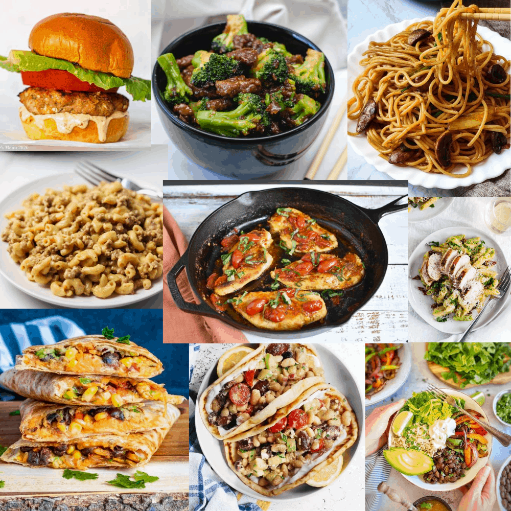 a collage of 9 of the photos of the recipes in this back to school dinner round up!