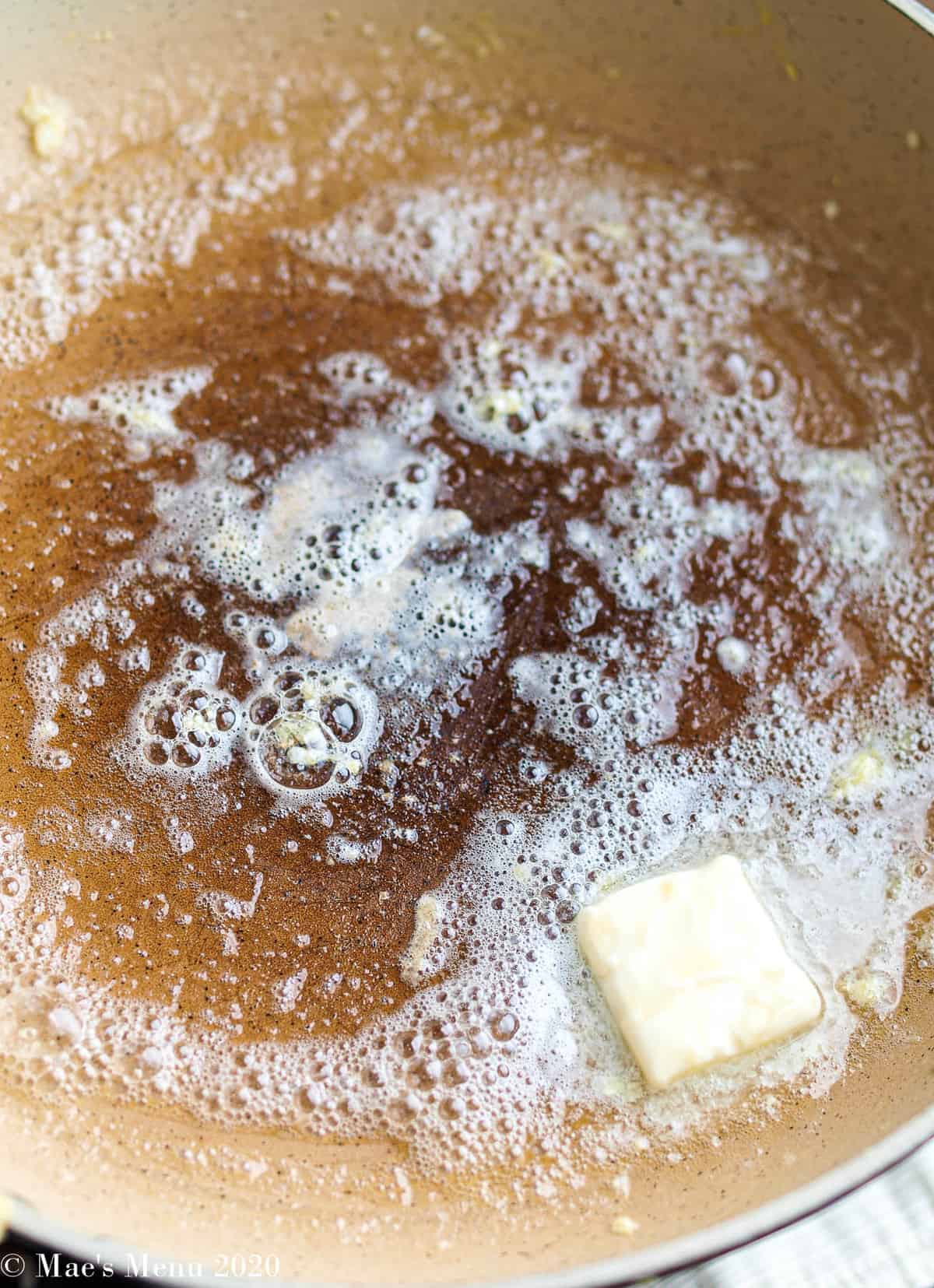 Melting butter in the non-stick pan