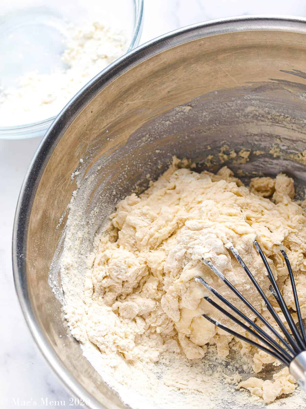 whisking together the dough
