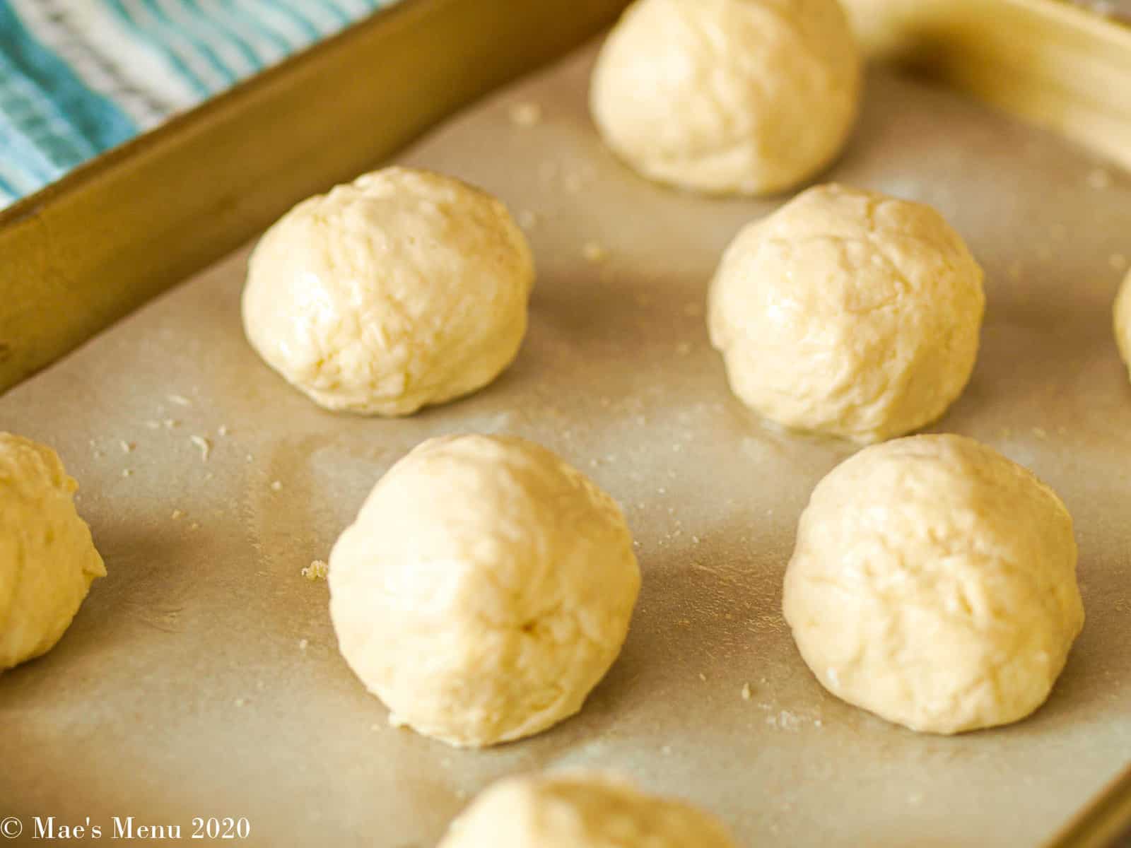 Balls of dinner roll dough ready to bake!