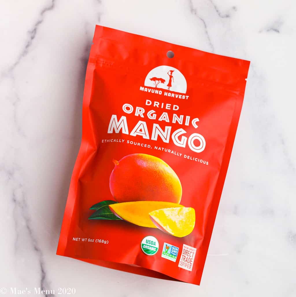 A bag of mavuno harvest dried organic mango