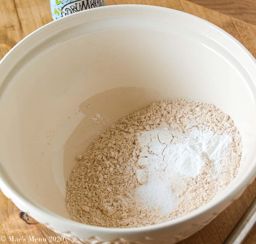 Flour and other ingredients in the mixing bowl