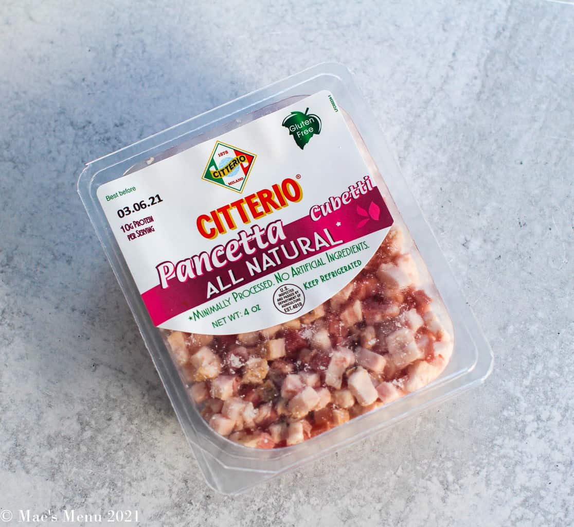 A small container of cubed pancetta 