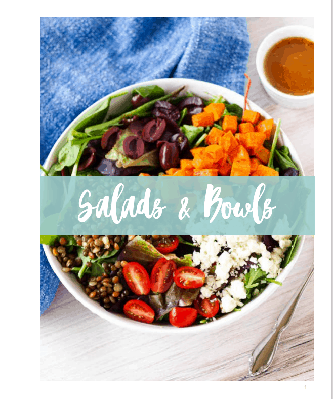 "salads and bowls" with an overhead shot of a lentil salad bowl