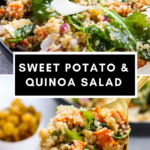 A pinterest pin for sweet potato & quinoa salad.