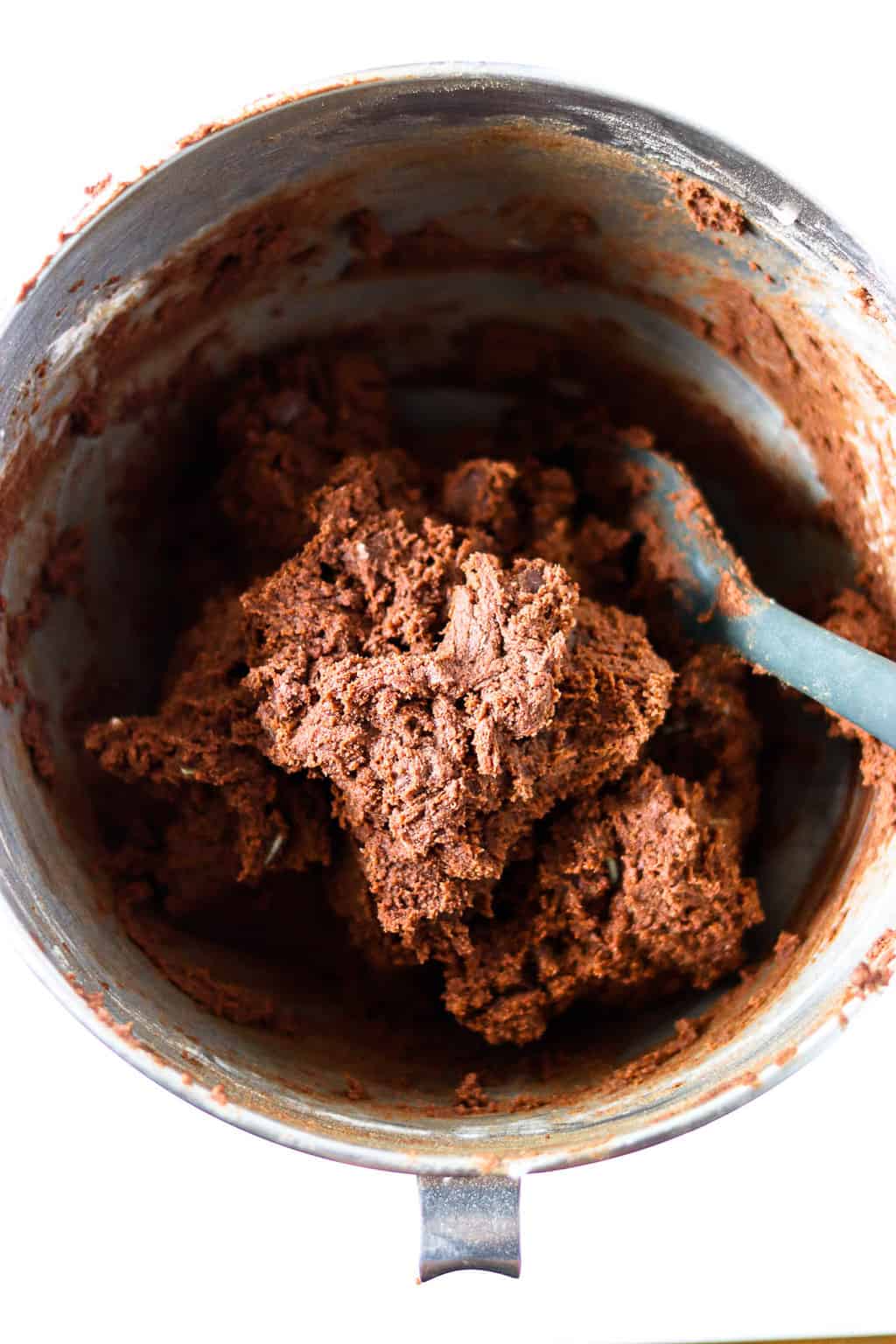 A mixing bowl of mint chocolate cookie batter