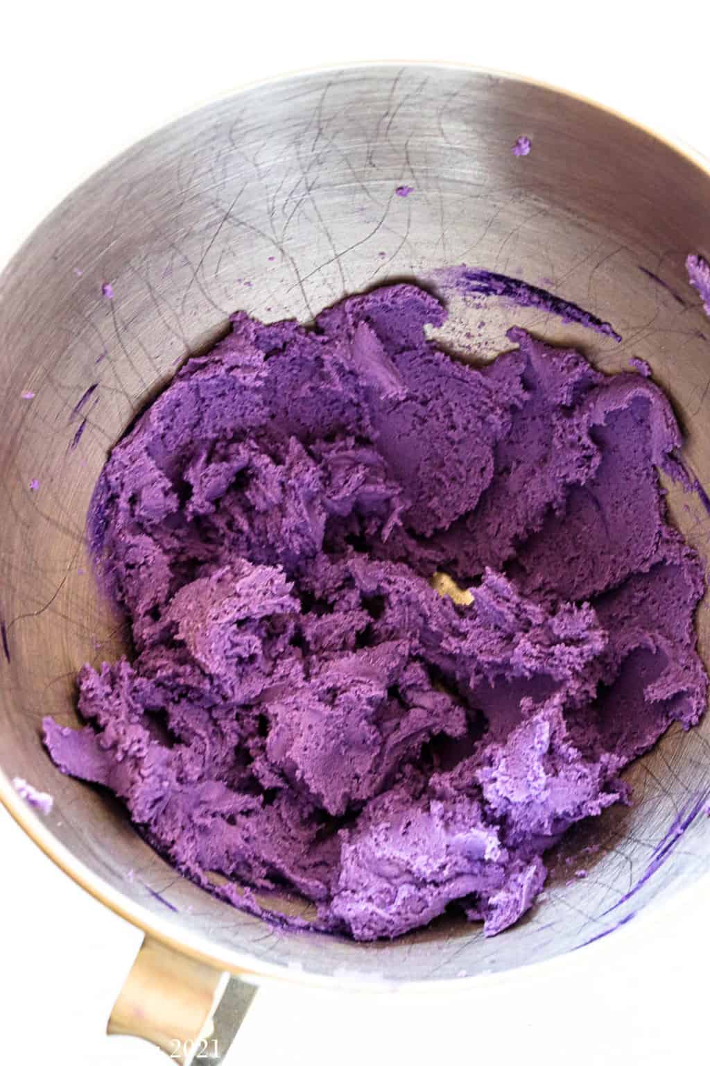 Cream cheese spritz cookies with purple food coloring added