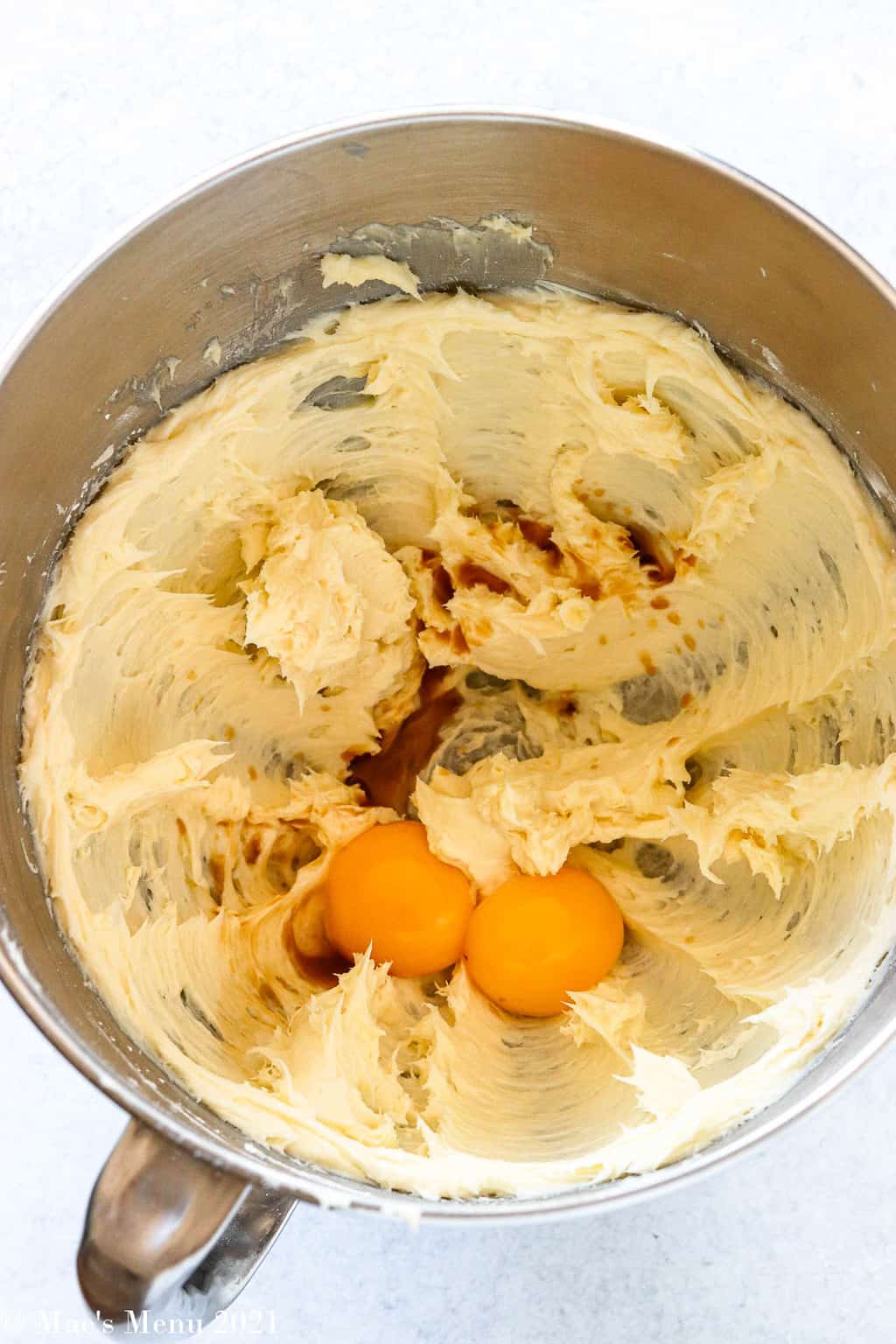 creamed butter and sugar with egg yolks an vanilla extract