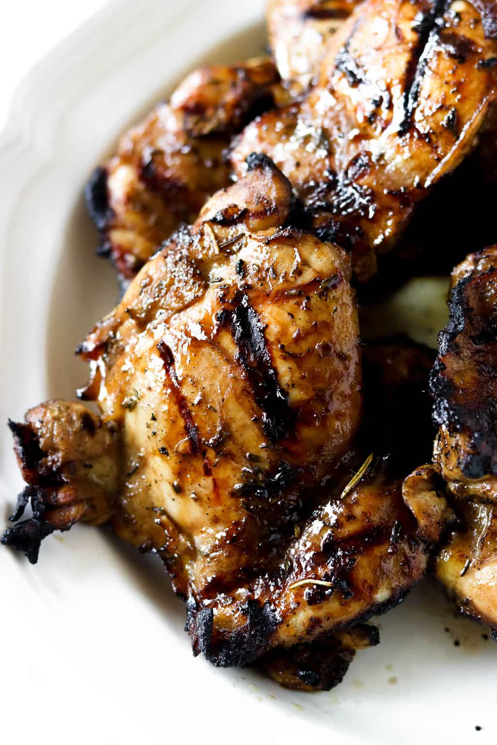 An up-close shot of the best grilled chicken thighs