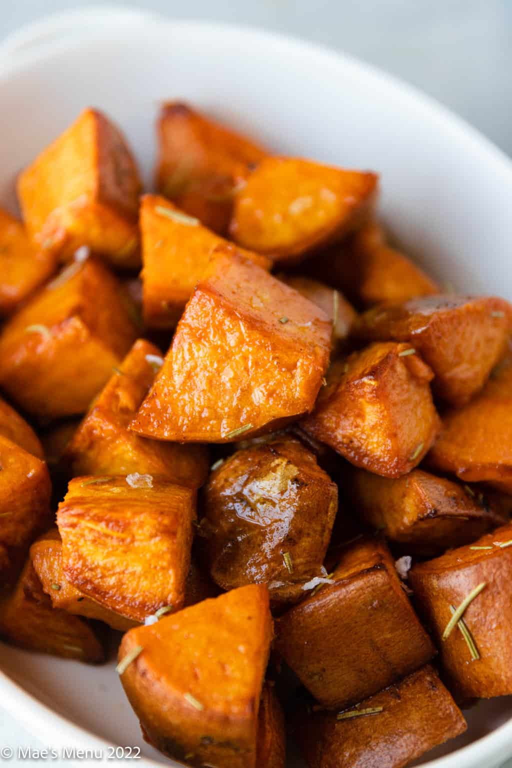 An up-close shot of Dutch oven sweet potatoes.
