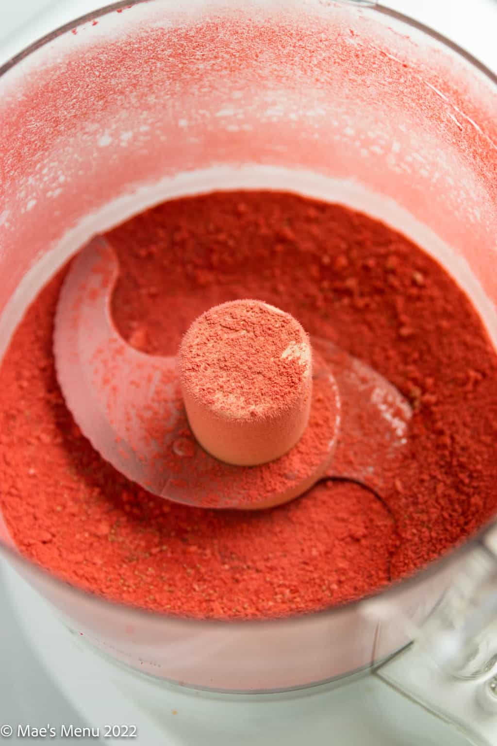 Strawberry powder in a food processor.