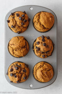 Gluten-free pumpkin muffins in a small cupcake pan.