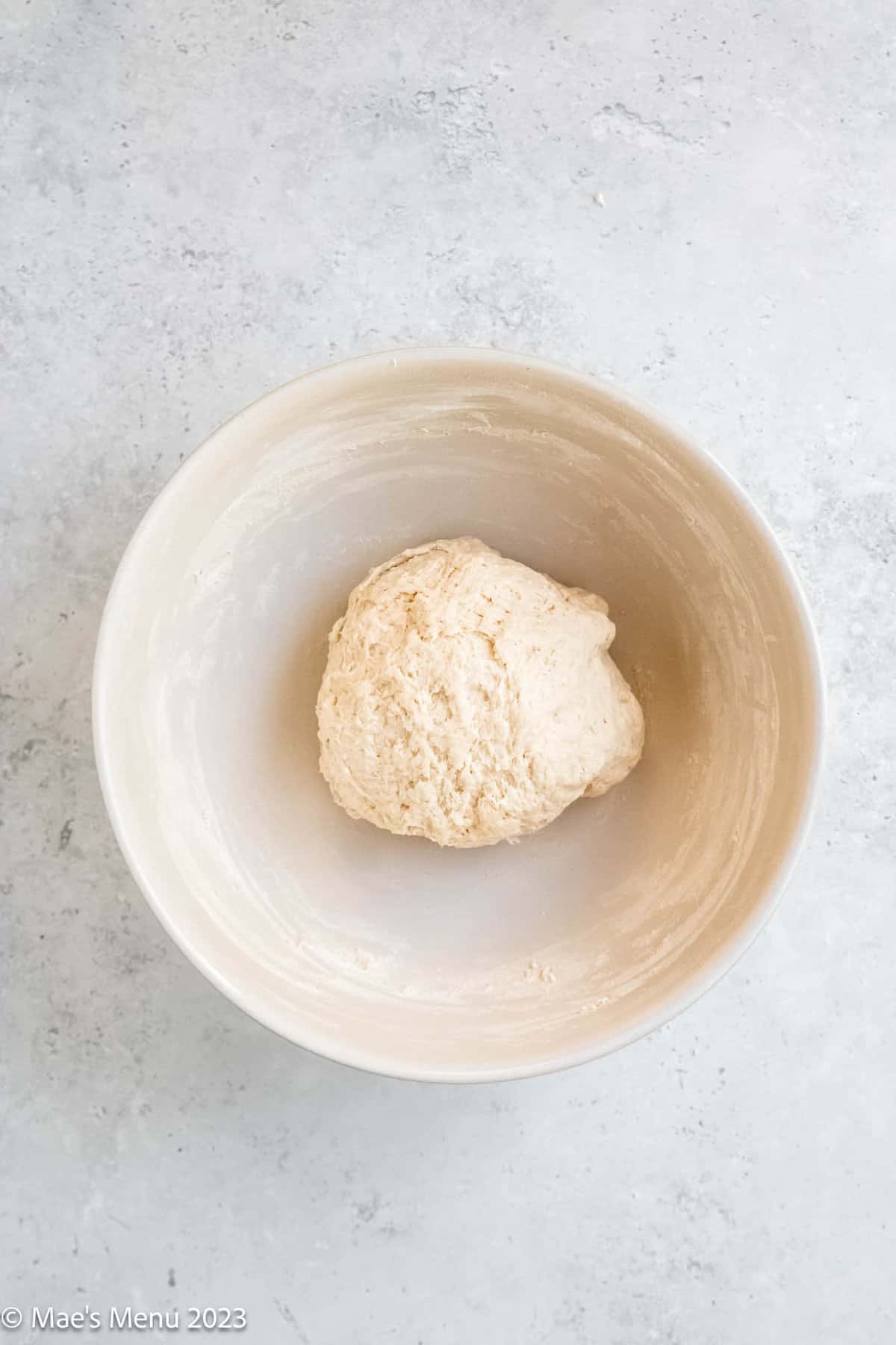 The air fryer bread dough in a bowl before proofing.