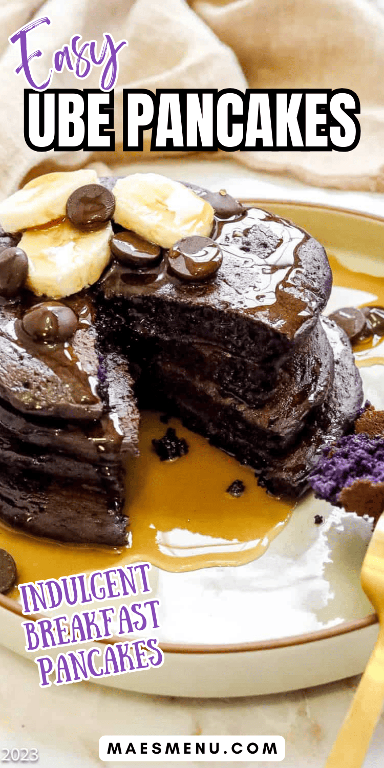 A pinterest pin for ube pancakes.