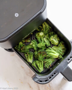 Golden broccoli in the air fryer.