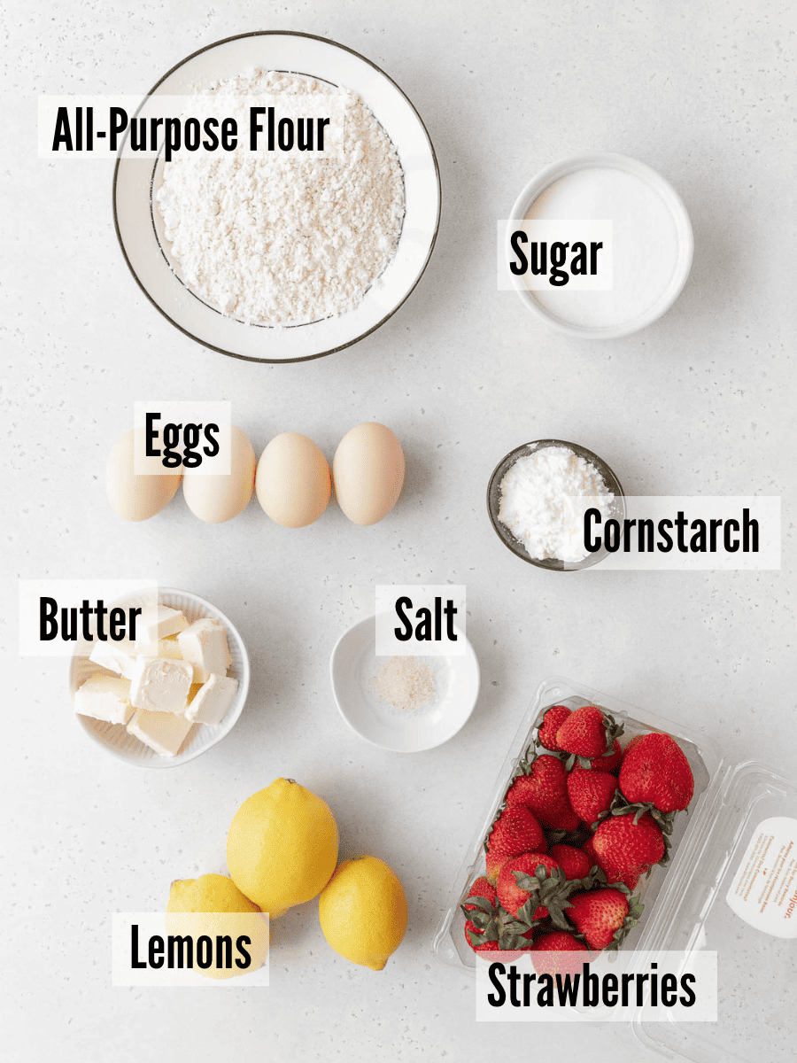 All of the ingredients to make strawberry lemonade bars.