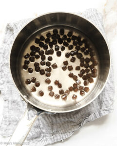 Boba pearls in the saucepan of simple syrup.