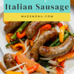 A pinterest pin for air fryer Italian sausage with a sausage in the bun.