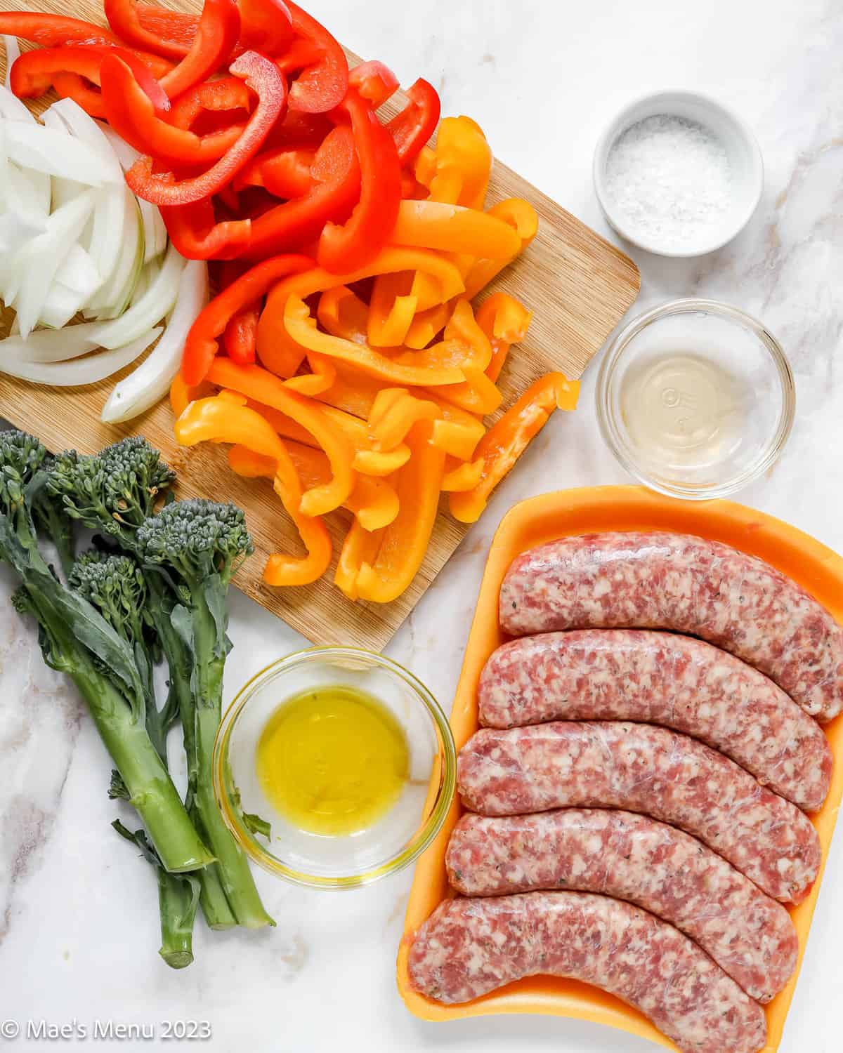All of the ingredients for air fryer Italian sausage.