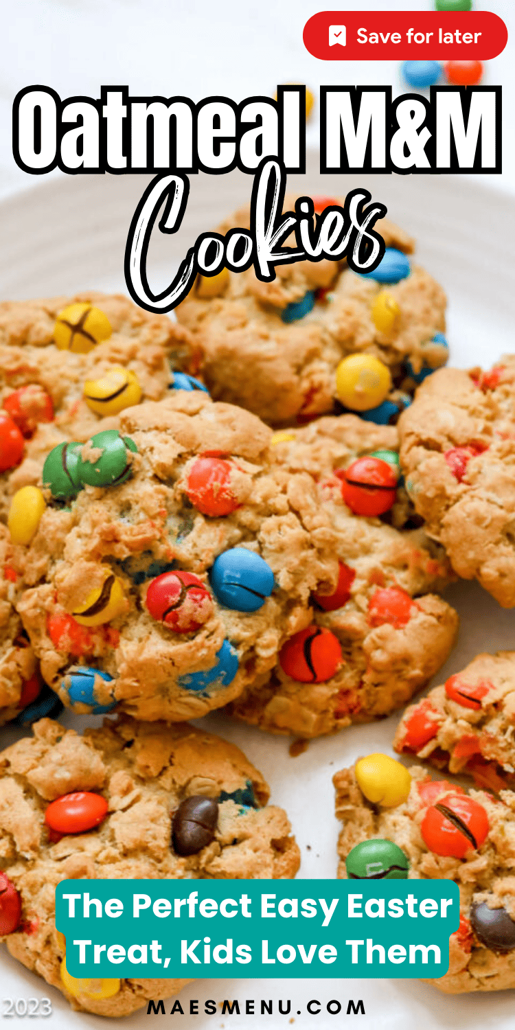 A pinterest pin for m&m oatmeal cookies.