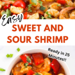 A pinterest pin fo reasy sweet and sour shrimp.