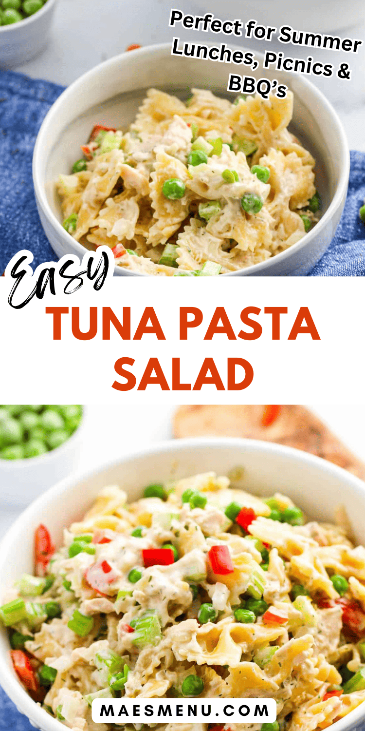 A pinterest pin for tuna pasta salad.