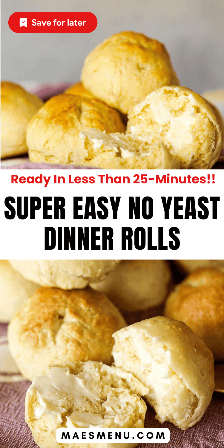 A pinterest pin for no yeast dinner rolls