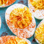 A Pinterest Pin for healthy deviled eggs