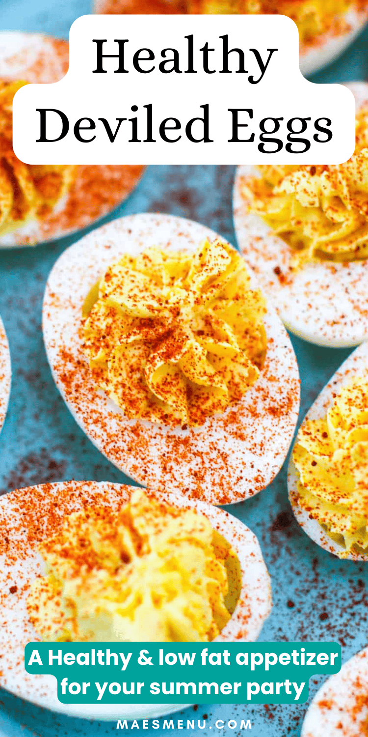 A Pinterest Pin for healthy deviled eggs