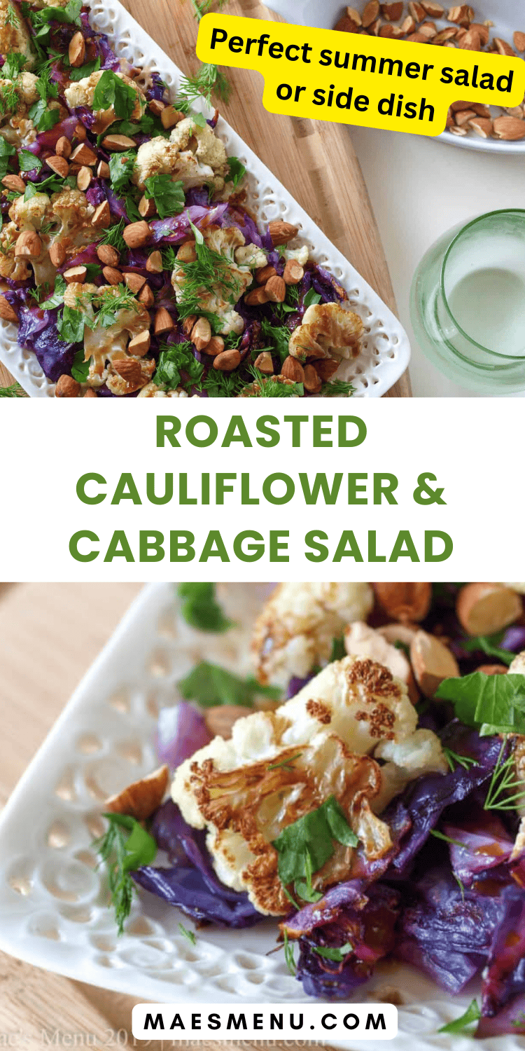 A pinterest pin for roasted cauliflower and cabbage salad