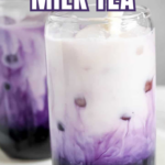 A Pinterest Pin of ube boba milk tea