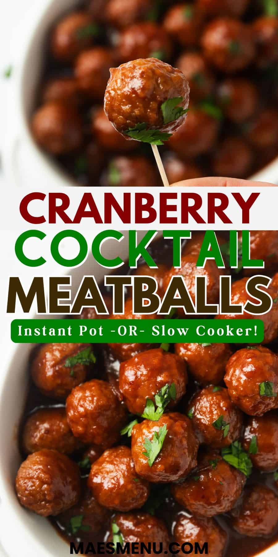 A pinterest pin for cranberry cocktail meatballs.