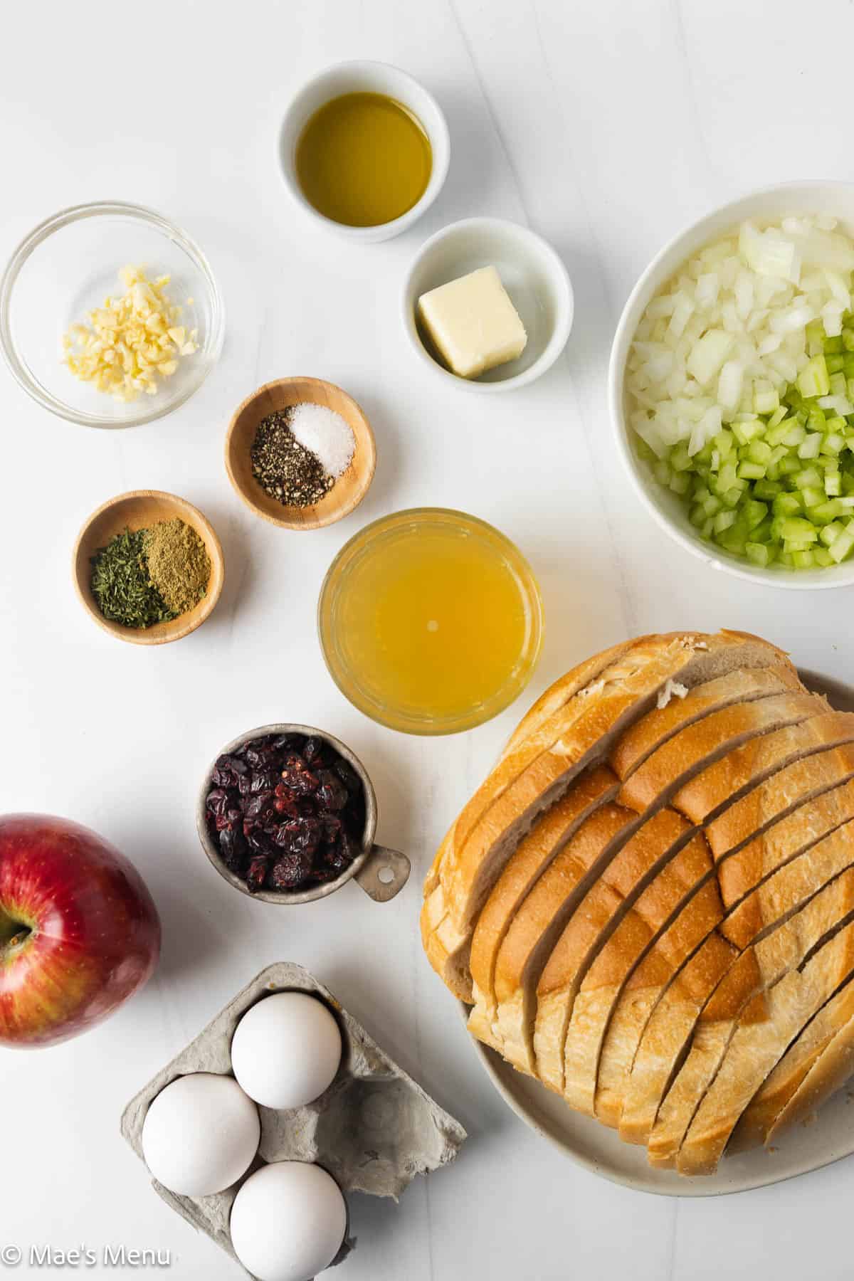 All the ingredients for the stuffing balls on the counter.
