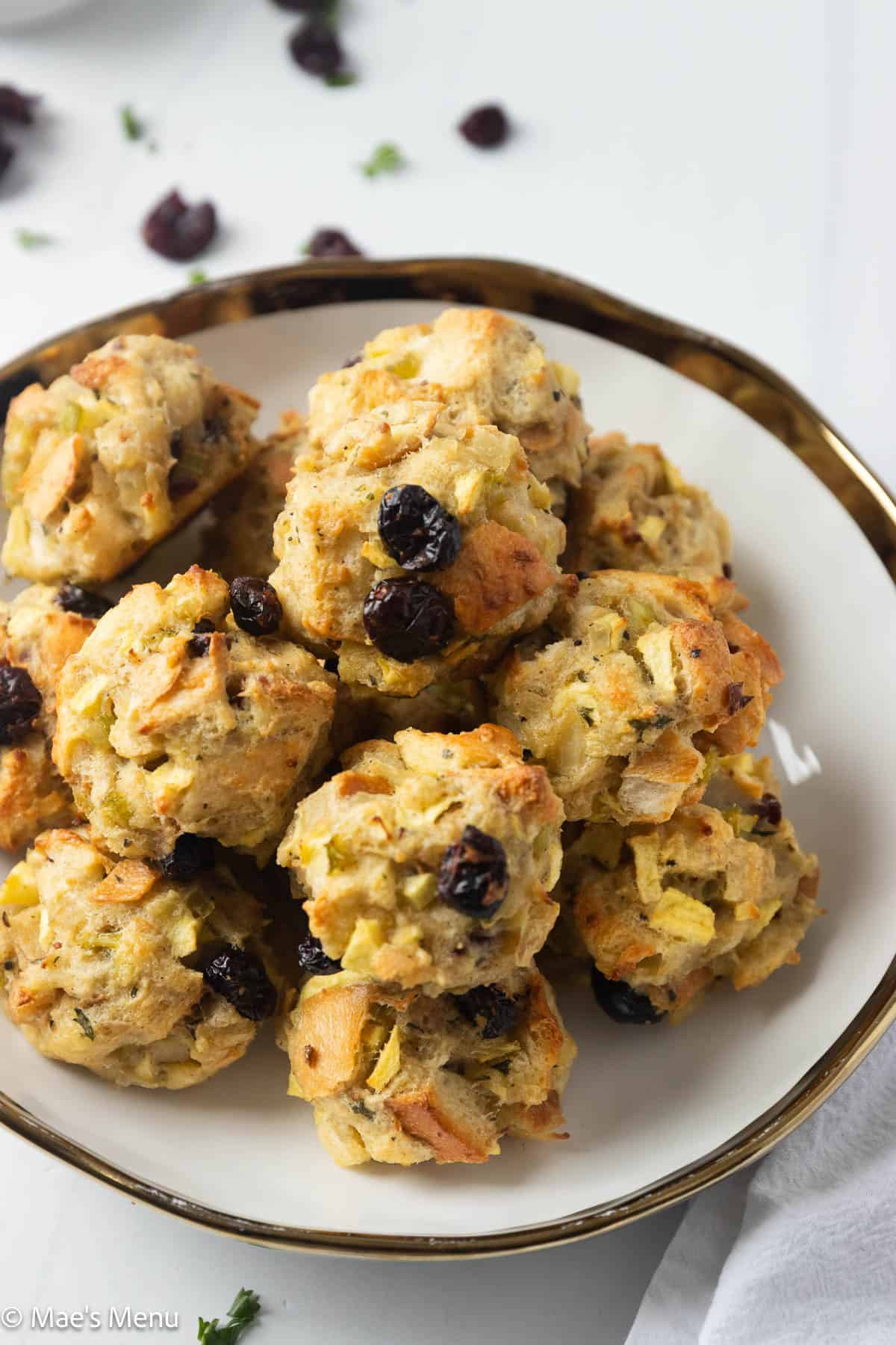 A close-up shot of a plate of stuffing balls.