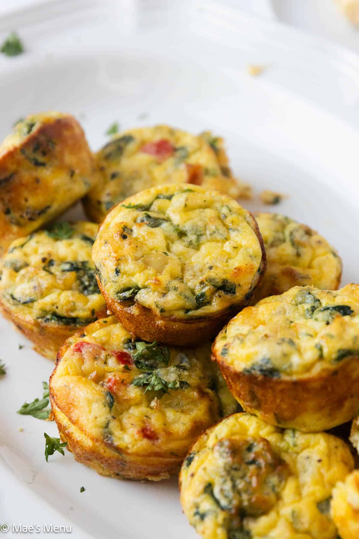 A closeup shot of the cottage cheese egg cups on a serving platter.