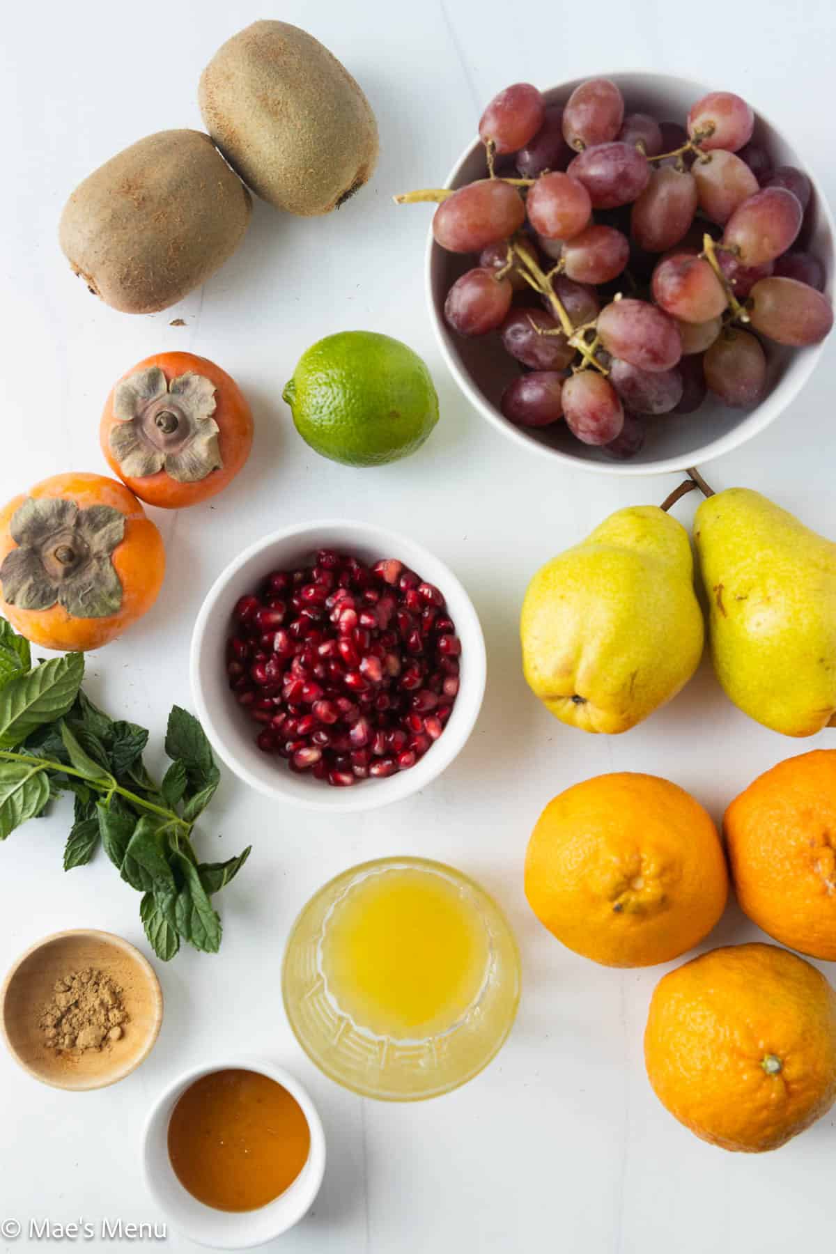 All the ingredients needed to make winter fruit salad.