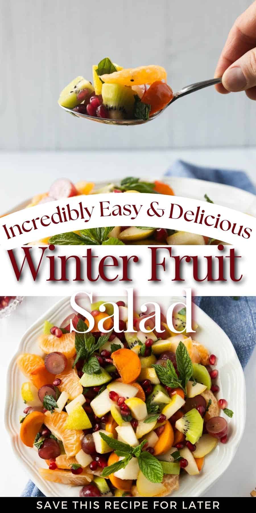 A pinterest pin for winter fruit salad.